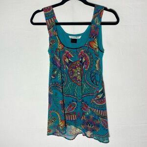 Vintage Y2K Desigual Teal Paisley Sleeveless Going Out Top W Sheer Layers M